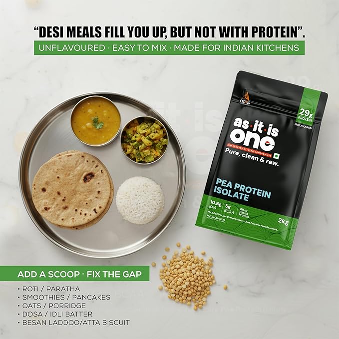 AS-IT-IS Nutrition Pea Protein Isolate | Designed for Meal Supplementation | Easy to Digest - Vegan &amp Gluten-free Cross-flow Microfiltered Soy-free (2000 Gms/70.5 Oz)