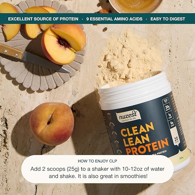 Nuzest - Pea Protein Powder - Clean Lean Protein Premium Vegan Plant Based Protein Powder Dairy Free Gluten Free GMO Free Protein Shake Just Natural (UNFLAVORED) 20 Servings 1.1 lb