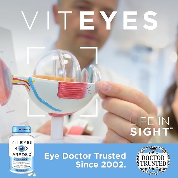 Viteyes AREDS 2 Advanced Macular Support with Bilberry grapeseed FLORAGLO Lutein Selenium Natural Vitamin E Allergen Free Eye Vitamins for Vision Protection 60 Count