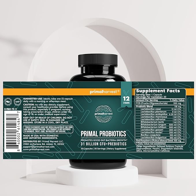 Primal Harvest Probiotics &amp Gut Health Supplements for Women and Men Pre and Probiotics with 31 Billion CFU and Gut Restore Digestion Pills Bundle