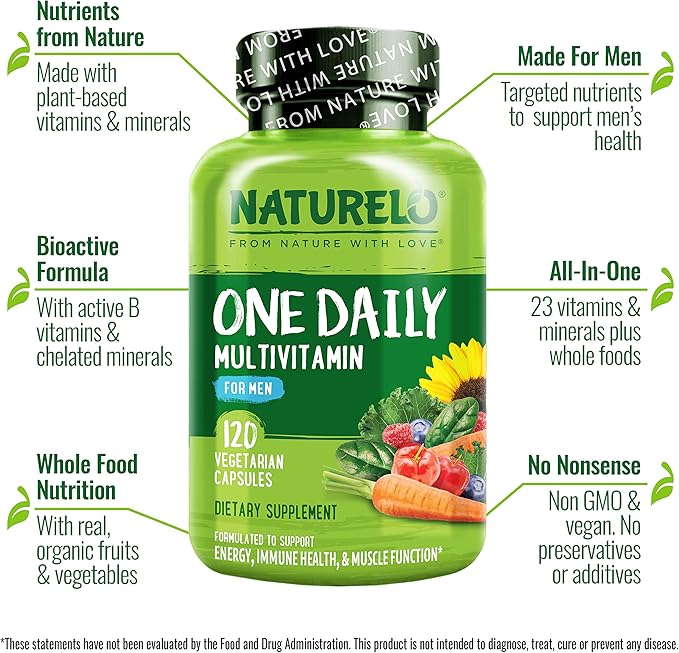 NATURELO One Daily Multivitamin for Men 120 Vegetarian Capsules One Daily Multivitamin for Women 120 Vegetarian Capsules Bundle - 4 Month Supply