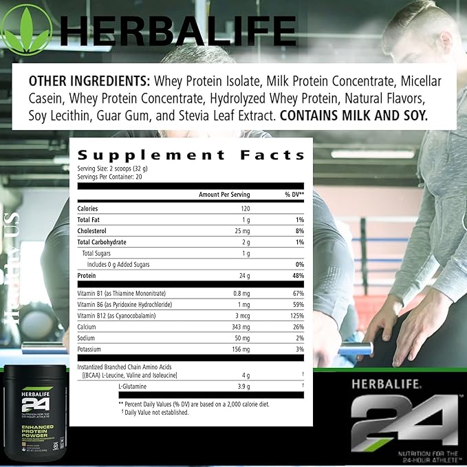 Herbalife 24 Enhanced Protein Powder: Natural Flavor (640 G) for The 24-Hour Athlete Natural Flavor No Artificial Sweetener 0g Added Sugar Gluten-Free