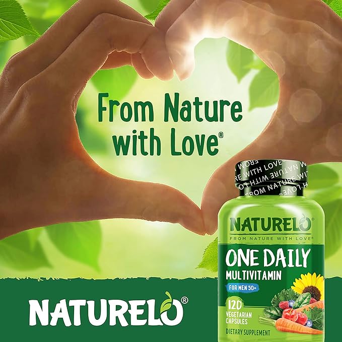 NATURELO Mens Multivitamins for Men 50+ - One Daily Multivitamin for Men with Vitamins Minerals &amp Organic Whole Foods Boost Energy &amp Health Non-GMO 120 Vegetarian Capsules