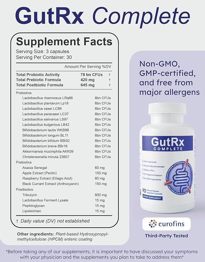Complete Probiotic Prebiotic Postbiotic GLP-1 Alternative with Akkermansia &amp Christensenella for Gas Bloating Gut Barrier &amp Microbiome Support – 78 Billion CFU – Enteric-Coated – 90 Count