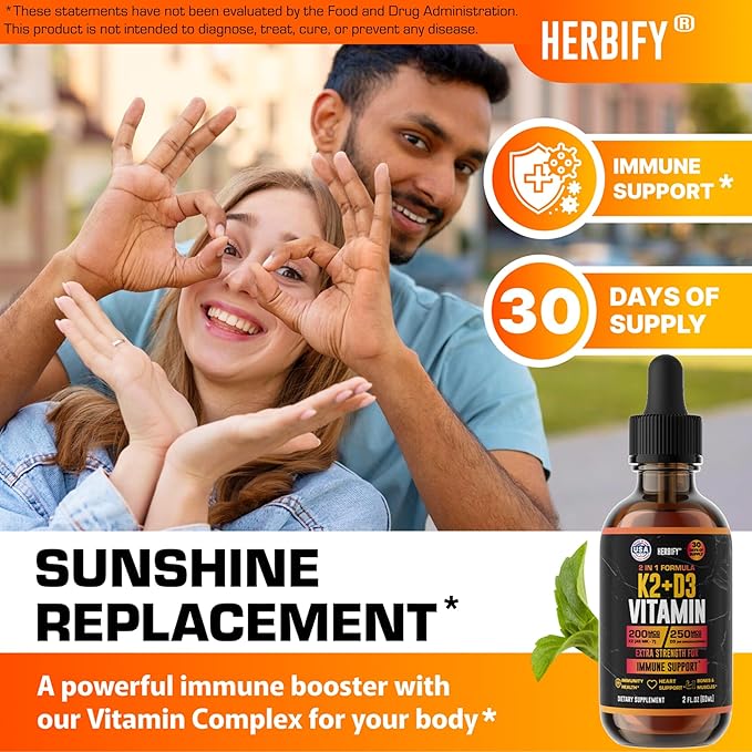 Vitamin D3 K2 Drops – Liquid Vitamins for Women Men &amp Teen - Bone Strength Supplements - D3 K2 Mt Vitamins for Immune Support &amp Heart Health - Vitamin D3 10000 Iu Liquid K2 Drops – 2 oz