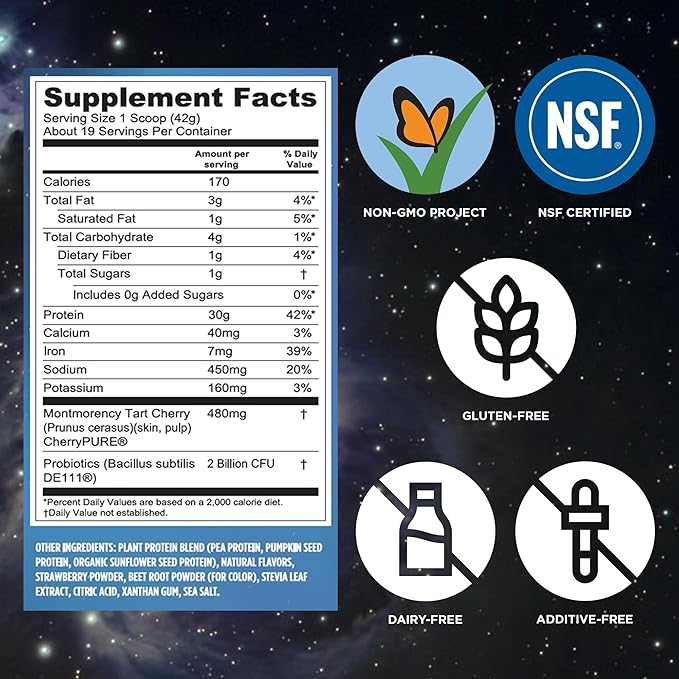 Vega Sport Vegan Protein Powder + Recovery - 30g Plant Based Protein per Serving Berry 19 Servings 5g BCAAs Probiotics NSF Certified for Shakes &amp Smoothies 1.8lbs (Packaging May Vary)