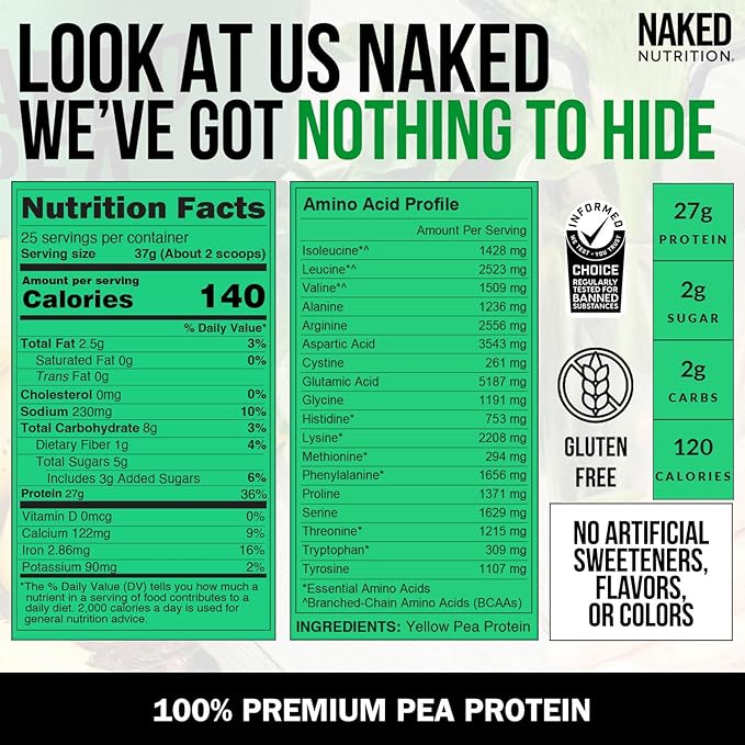 NAKED Pea Protein Powder 2LB (30 Servings) PB Powdered Peanut Butter 1.5LB (45 Servings) – Vegan Bulk Non-GMO Gluten Free Soy Free