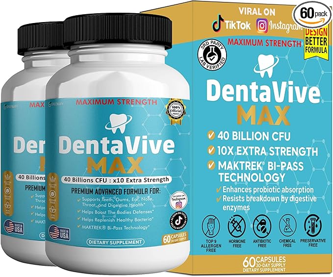 DentaVive Max Probiotic Supplement 40 Billion CFU 60 Capsules Premium Oral Health Support for Teeth Gums Digestive Health (2)