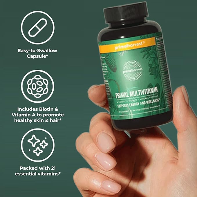 Primal Harvest Primal Multivitamin - Daily Multi-Vitamin Supplement with 21 Essential Vitamins &amp Minerals for Women &amp Men (2 Pack (30 Count))