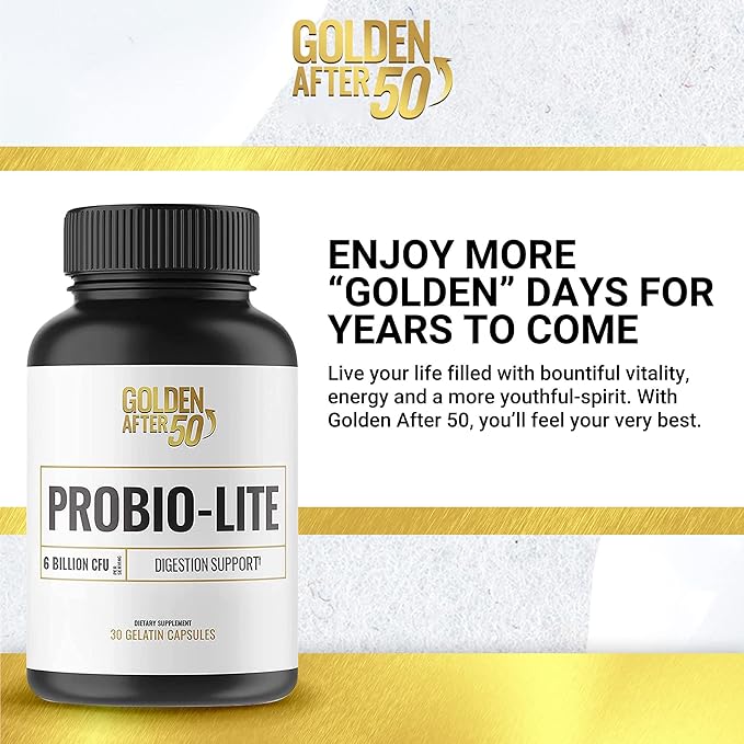 Golden After 50 Probio-Lite - for Gut Health and Digestion Support - Probiotics for Men and Women - 30 Gelatin Capsules - Probiotics for Occasional Heartburn Gas Indigestion
