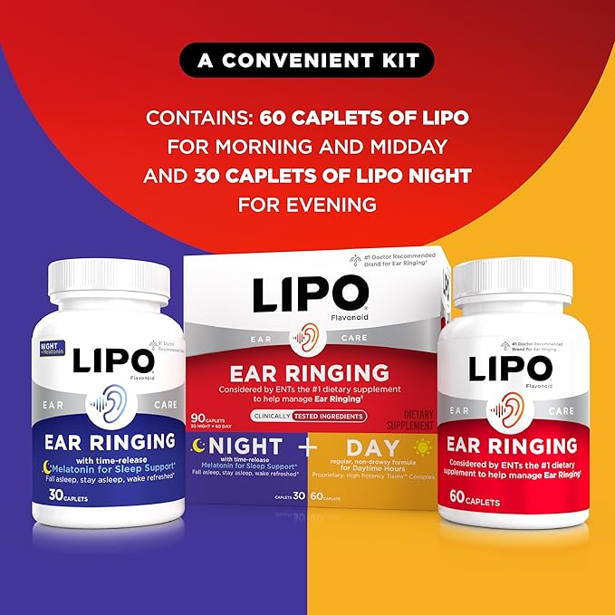 Lipo Flavonoid Day &amp Night Combo Kit Tinnitus Relief for Ringing Ears Lipo Flavonoid Plus &amp Lipo Flavonoid Night with Melatonin &amp Vitamin C 90 Caplets