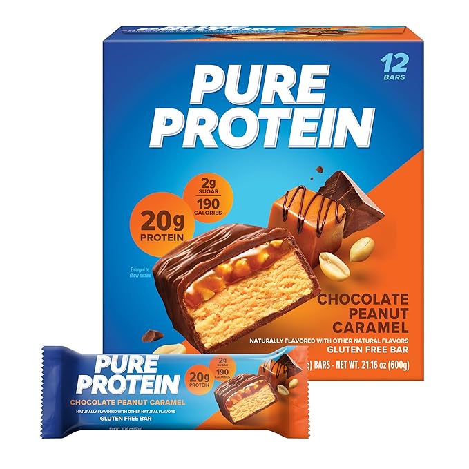 Pure Protein 12 Count Galactic Brownie &amp Chocolate Peanut Caramel Protein Bars Bundle | 20g Protein 190-200 Calories Gluten Free
