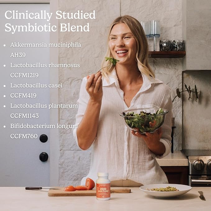 Zen Principle Zenculture™ – 4-in-1 Synbiotic Supplement (Probiotic + Prebiotic + Postbiotic + Digestive Enzymes) with CoreBiome®. Anti Bloating Immune &amp Brain-Gut Health. 60 Capsules