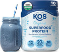 KOS Plant Based Protein Powder Blueberry Muffin - Organic Pea Protein Superfood with Spirulina and Immune Support Blend. Soy Gluten Dairy Free - Vegan Meal Replacement for Women &amp Men - 10 Serv