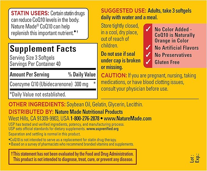 Nature Made CoQ10 300mg per 3 Softgels CoQ10 Supplement for Heart Health &amp Antioxidant Support 120 Softgels 40 Day Supply