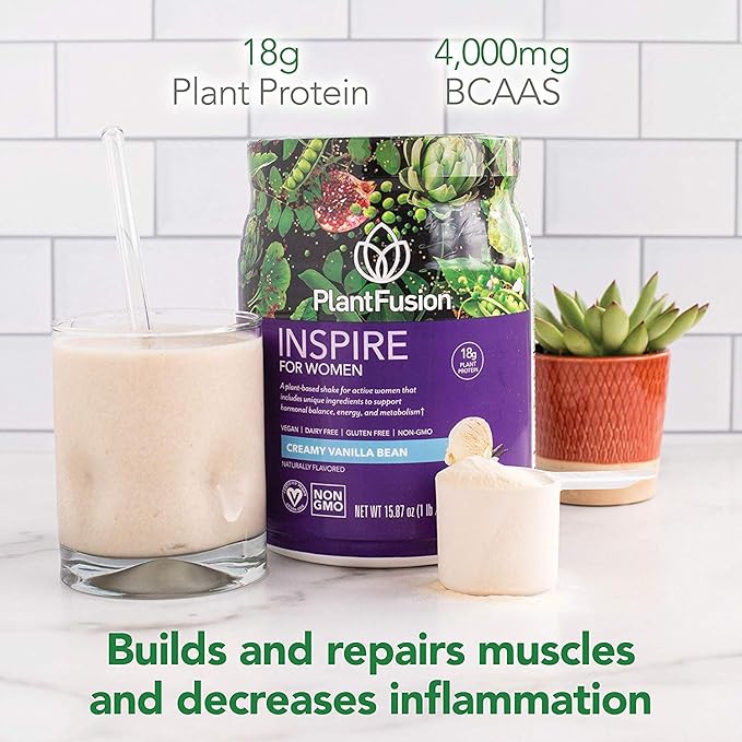 PlantFusion Inspire Plant Protein Powder for Women - Low Carb Protein Powder for Lean Muscle Support - Keto Gluten Free Soy Free Non-Dairy No Sugar Non-GMO - Creamy Vanilla Bean 1 lb