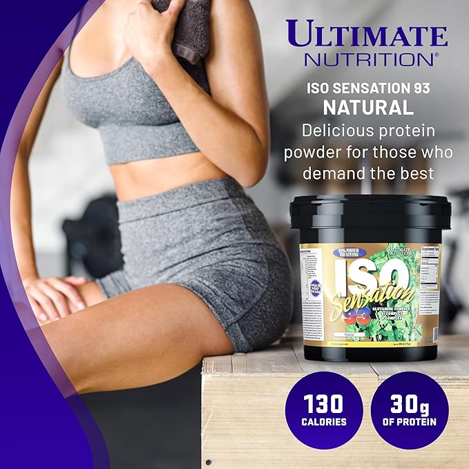 Ultimate Nutrition Whey Protein Isolate Powder with Glutamine Complex ISO Sensation 93 - Whey Protein Powder with Added Colostrum for Enhanced Recovery Immunity &amp Gut Health - Natural 5lbs
