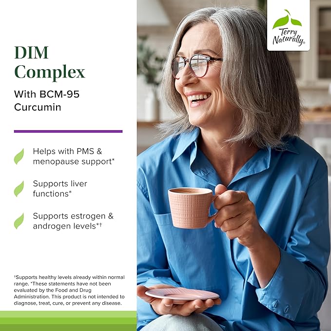 Terry Naturally DIM Complex - Dietary Supplement with BCM-95 Curcumin - Supplement to Support Healthy Hormone Balance Liver Health &amp Menopause Symptom Relief - 30 Capsules