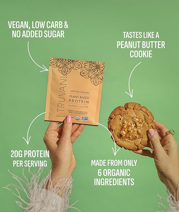 Truvani Vegan Pea Protein Powder | Peanut Butter | 20g Organic Plant Based Protein | 20 Servings | Keto | Gluten &amp Dairy Free | Low Carb | No Added Sugar