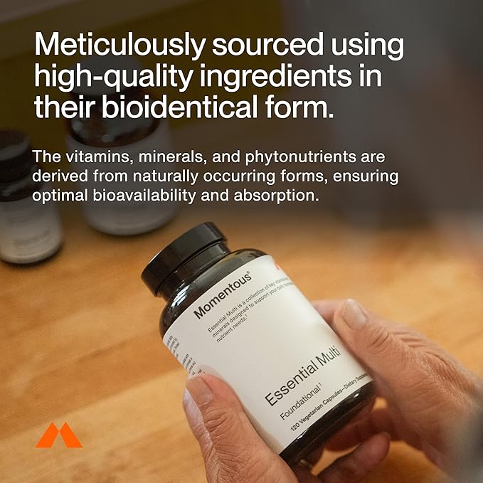 Momentous Essential Multivitamin for Women &amp Men - Complete Vitamin &amp Mineral Complex for Athletes &amp Wellness Enthusiasts - GMO- &amp Gluten-Free - NSF Certified for Sport - 30 Servings