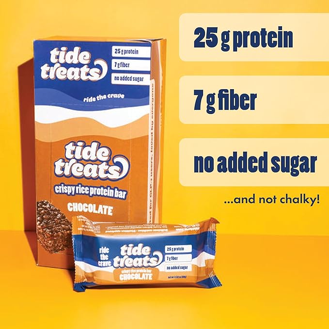 Crispy Rice Protein Bar | 25 g Protein No Added Sugar 7 g Fiber Gluten Free | High Protein Snack for On-the-Go Post-Workout or Dessert Cravings | 8 Count (Chocolate)