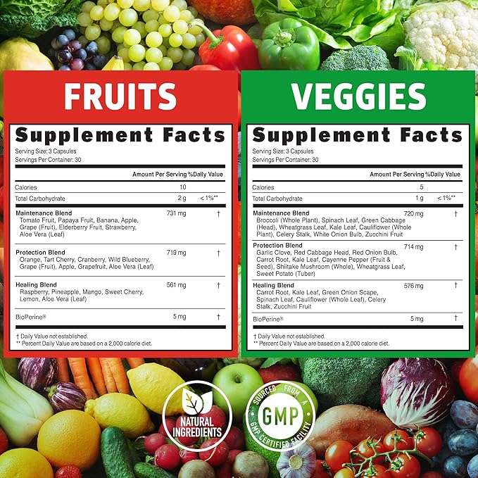 Number One Nutrition N1N Premium Super Fruits &amp Veggies Supplement [40 Whole Foods] and Vegan Multivitamin [86 Ingredients Plant-Based] 2 Pack Bundle