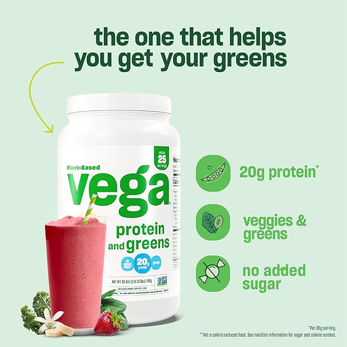 Vega Protein and Greens Protein Powder Berry - 20g Plant Based Protein Plus Veggies Vegan Non GMO Pea Protein for Women and Men 1.2 lbs (Packaging May Vary)
