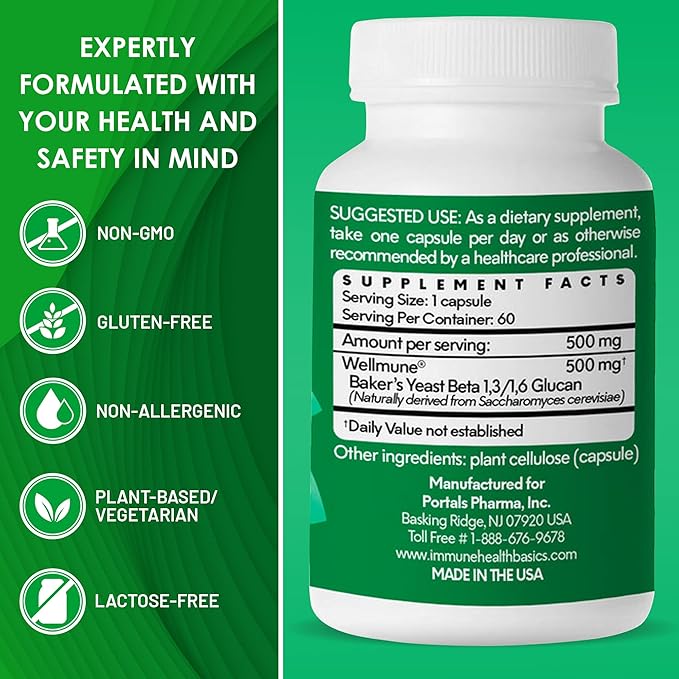 Ultra Strength Immunity - Clinically Proven Immune Support - Wellmune Highly Purified Beta Glucan - Gluten-Free Non-allergenic Non-GMO and Vegan Capsules - 60 Capsules 500 mg