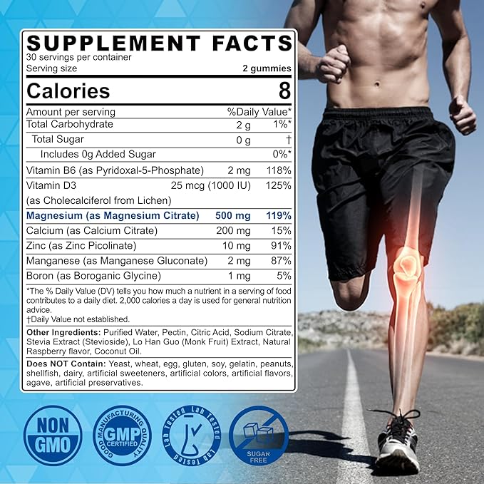 Sugar Free Magnesium Citrate Gummies 500mg for Women Men Chelated Magnesium Supplement with B6 for Constipation | Calm Magnesium Gummies for Mood | Calcium Magnesium Zinc D3 Gummy for Bone &amp Musc