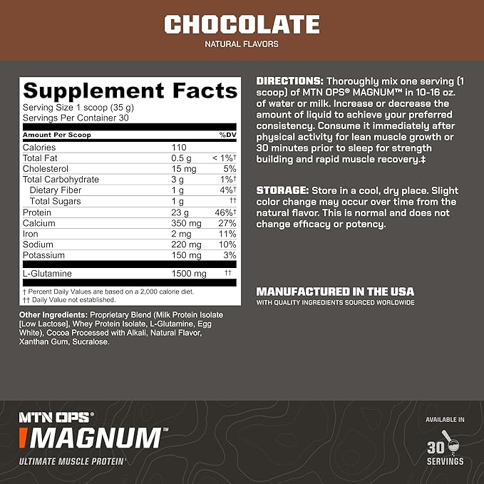 MTN OPS Magnum Chocolate Protein Powder 23g of Whey Isolate Protein &amp Milk Protein with BCAAs Zero Sugar &amp Gluten Free 30-Servings