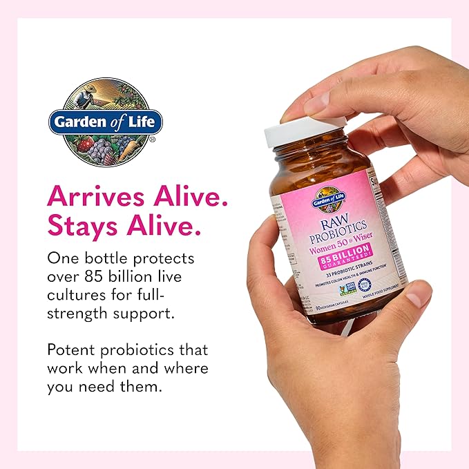 Garden of Life Raw Probiotics Women 50 &amp Wiser - 85 Billion Live Cultures - Probiotic Supplement with Bulgarian Yogurt &amp Eastern Europe Wild Kefir Culture - 90 Vegetarian Capsules