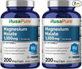NusaPure Magnesium Malate 1350mg 200 Veggie Capsules (Vegan Non-GMO Vegan) (Pack of 2)