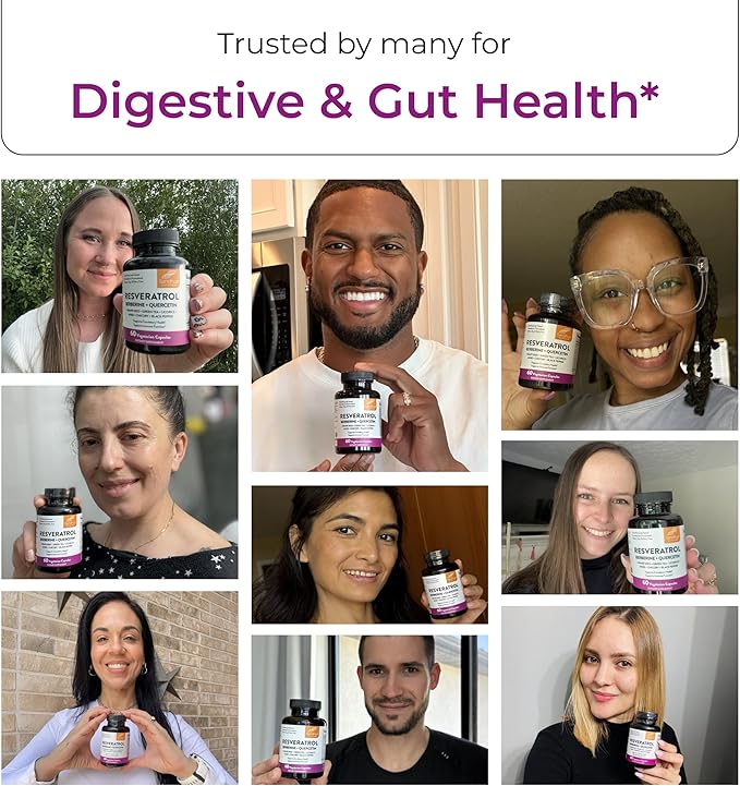 Resveratrol with Berberine Supplement For Gut Health Support | 60 Digestive Capsules For Women &amp Men | With Green Tea Extract Star Anise DGL Grape Seed &amp Quercetin | Helps Ease Bloating &am