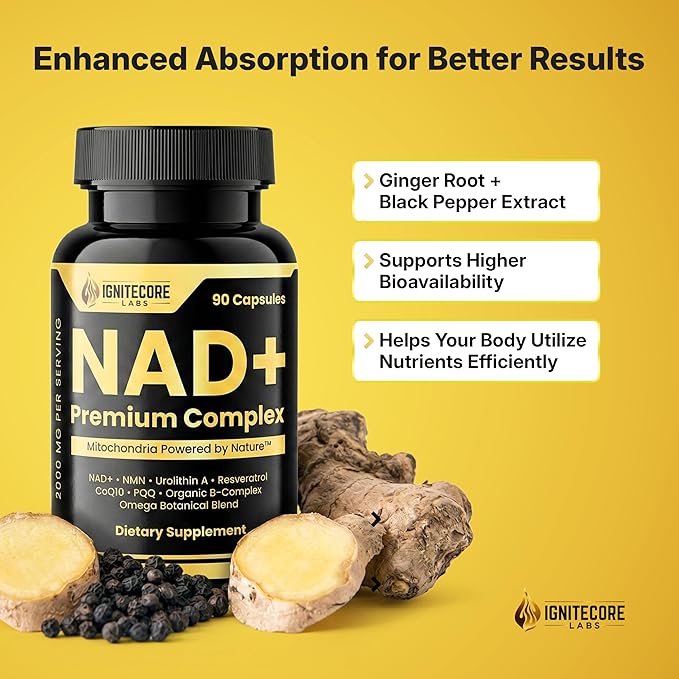 NAD+ Premium Complex 2000mg – NMN Nicotinamide Riboside Urolithin A Resveratrol CoQ10 PQQ Organic B‑Complex Omega Botanical Blend – Vegan Non‑GMO USDA Organic – 90 Capsules