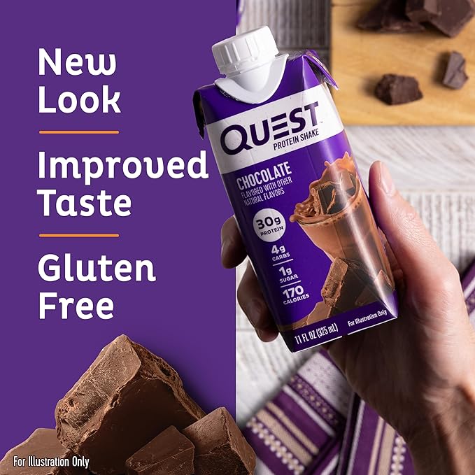 Quest Nutrition Ready To Drink Chocolate Protein Shake High Protein Low Carb Gluten Free &amp Protein Chips Variety Pack (BBQ Cheddar &amp Sour Cream Sour Cream &amp Onion)