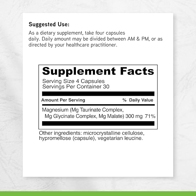 DAVINCI Tri-Mag 300 - Triple Complex with Magnesium Glycinate Taurinate &amp Malate - Calm Magnesium Supplement for Sleep - Nerve Support Formula - 120 Capsules (30 Servings)