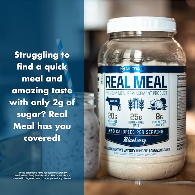 Real Meal by NutraOne - Perfect Meal Replacement Powder for Everyday Goals | Including Whey Protein Coconut Oil and Gluten-Free Oats* (Blueberry – 2.6 lbs.)