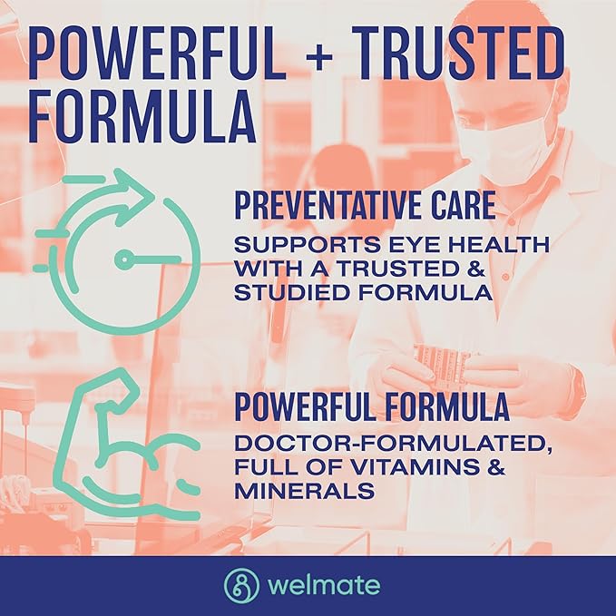 WELMATE AREDS 2 Eye Vitamins 240 Mini Softgels (4 Month Supply) - Lutein 5mg and Zeaxanthin 1mg with Vitamin C E Zinc - Gluten Free