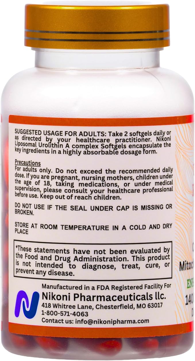 Nikoni Liposomal Urolithin-A Supplement 1400mg Supports Healthy Aging Cellular Renewal &amp Muscle Health- 60 Softgels