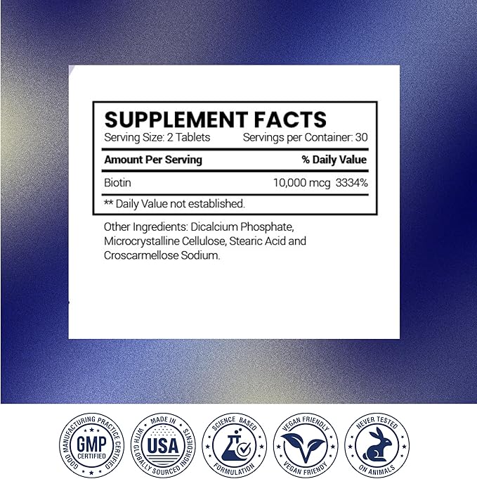 Research Verified Biotin – Pure Extra Strength Biotin 10000mcg – Hair Skin and Nails Vitamin – Third-Party Tested Made in USA - 360 Vegan Tablets