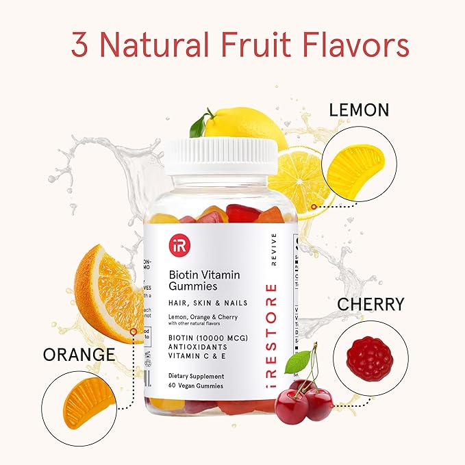 iRestore Hair Gummy Vitamins Vegan Biotin Gummies for Hair Skin and Nails Hair Growth Gummies for Women &amp Men Biotin 10000mcg 3PK