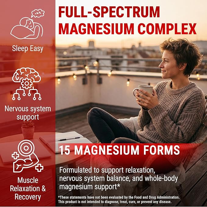 Magnesium 15-in-1 Complex 224mg – Multi Magnesium Supplement Capsules Complete Magnesium Blend &amp Combo – Best All-in-One Full Spectrum Magnesium Complex for Women &amp Men Sleep Muscle Nerve