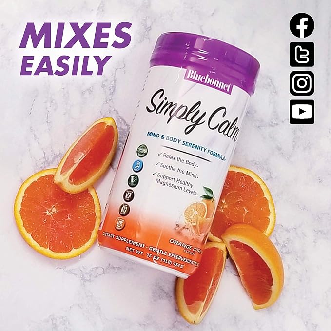 Bluebonnet Nutrition Simply Calm Powder For Calm* Muscle Cramps* Stress Relief* Soy-Free Gluten-Free Non-GMO Kosher Certified Dairy-Free Vegan 16 oz 82 Servings Orange Citrus Flavor