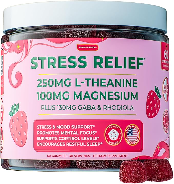 Stress Relief Supplement for Women &amp Kids | L Theanine GABA Supplements with Rhodiola Rosea for Stress | Magnesium Citrate Gummies for Kids | Cortisol Supplements for Women | Kava Kava Alternative