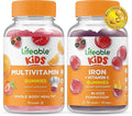Lifeable Multivitamin Kids + Iron &amp Vitamin C Kids Gummies Bundle - Great Tasting Vitamin Supplement Gluten Free GMO Free Chewable Gummy