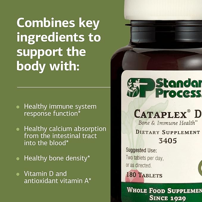 Standard Process Cataplex D - Supports Immune System Bone Strength &amp Bone Health - Aids Calcium Absorption - Contains Vitamin D and Antioxidant A - Gluten-Free Non-Dairy &amp Non-Soy - 180 Tabl