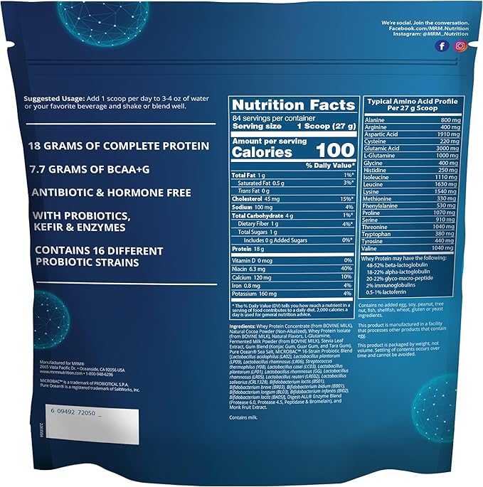 MRM Nutrition Whey Protein - Vanilla Flavored Microfiltered Whey Protein Isolate &amp Concentrate 16 Different Probiotic Strains BCAAs &amp Digestive Enzymes Gluten Free for Women &amp Men -