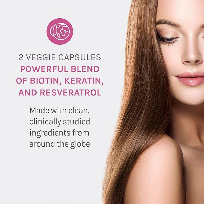 Reserveage Beauty Keratin Hair Booster with Biotin &amp Resveratrol - Hair &amp Nail Growth Supplement for Women - Supports Healthy Thickness &amp Shine with Biotin - 120 Capsules (60 Servings)