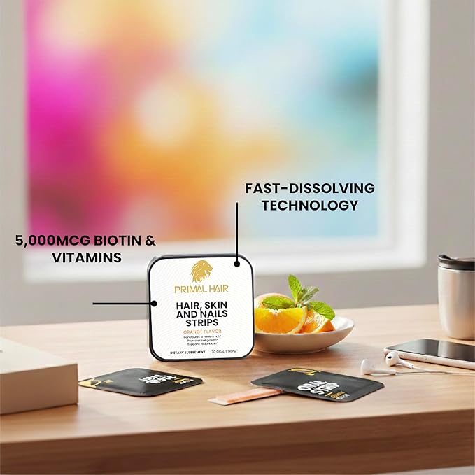 Biotin Oral Dissolving Strips 5000mcg – Fast Absorbing Sublingual Vitamin B7 – Vegan Gluten Free Sugar Free – Supports Hair Skin &amp Nails – Orange Flavor – 30 Strips