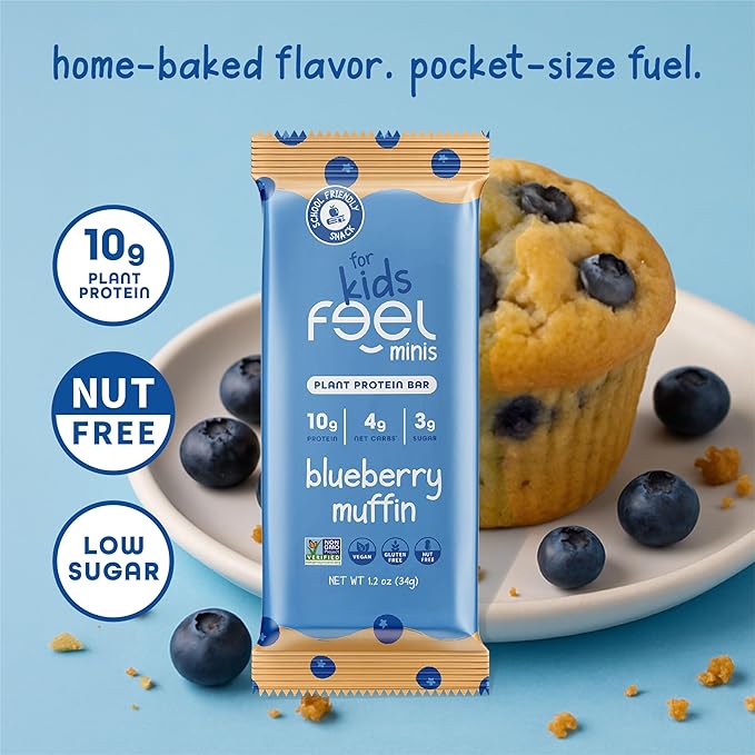 Feel Bar Minis – Kids Protein Bars | Blueberry Muffin | 10g Plant Protein | 100 Calories | No Added Sugar | + Daily Veggies | Gluten Free No Nuts No Soy No Dairy No Grains (12 Pack)